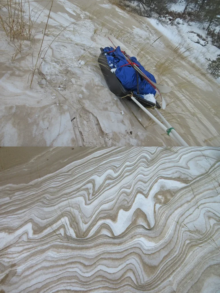 Additional photograph made by Brian Kaufman while working on "Dark & Stormy" nature-in-motion piece shows patterns in the snow and sand.