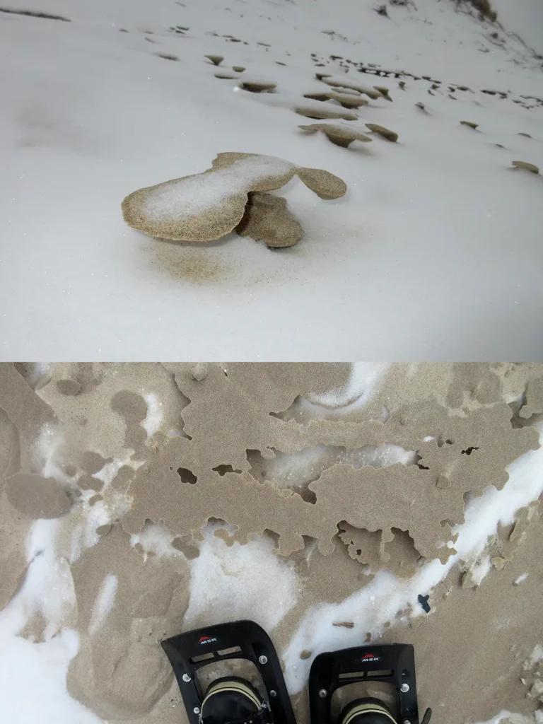 Additional photograph made by Brian Kaufman while working on "Dark & Stormy" nature-in-motion piece shows frozen formations of ice and sand.
