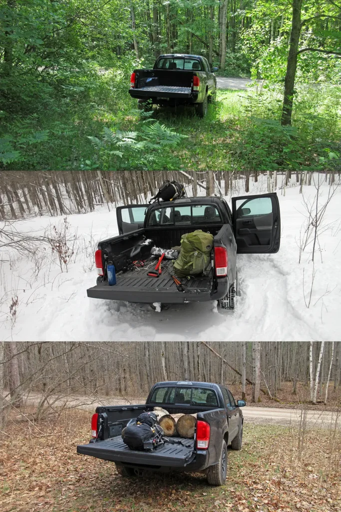 Additional photograph made by Brian Kaufman while working on "The Trumpeter" nature-in-motion piece shows his Toyota Tacoma truck parked in multiple seasons
