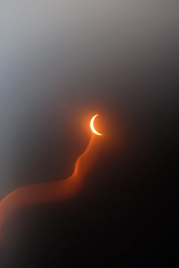 Additional photograph made by Brian Kaufman while working on "Totality" nature-in-motion piece shows the eclipse through sunglasses
